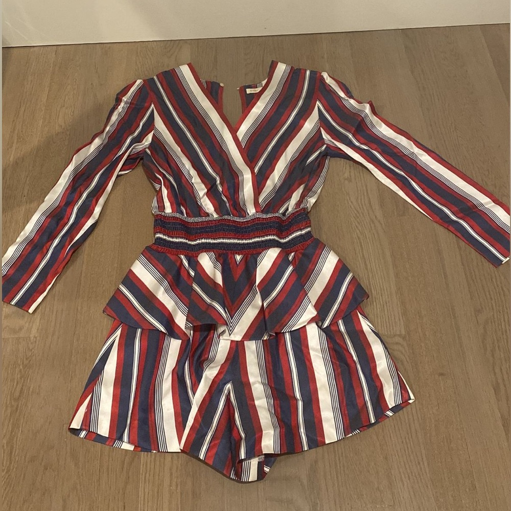 Maje Red White & Blue Striped Romper